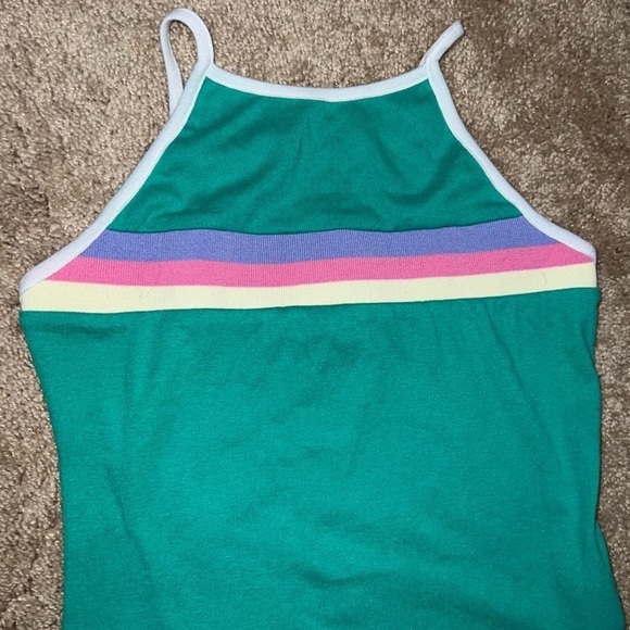 Forever 21 Green Bodysuit With White Trim and Colorful Band Across the Chest Med - Picture 6 of 8